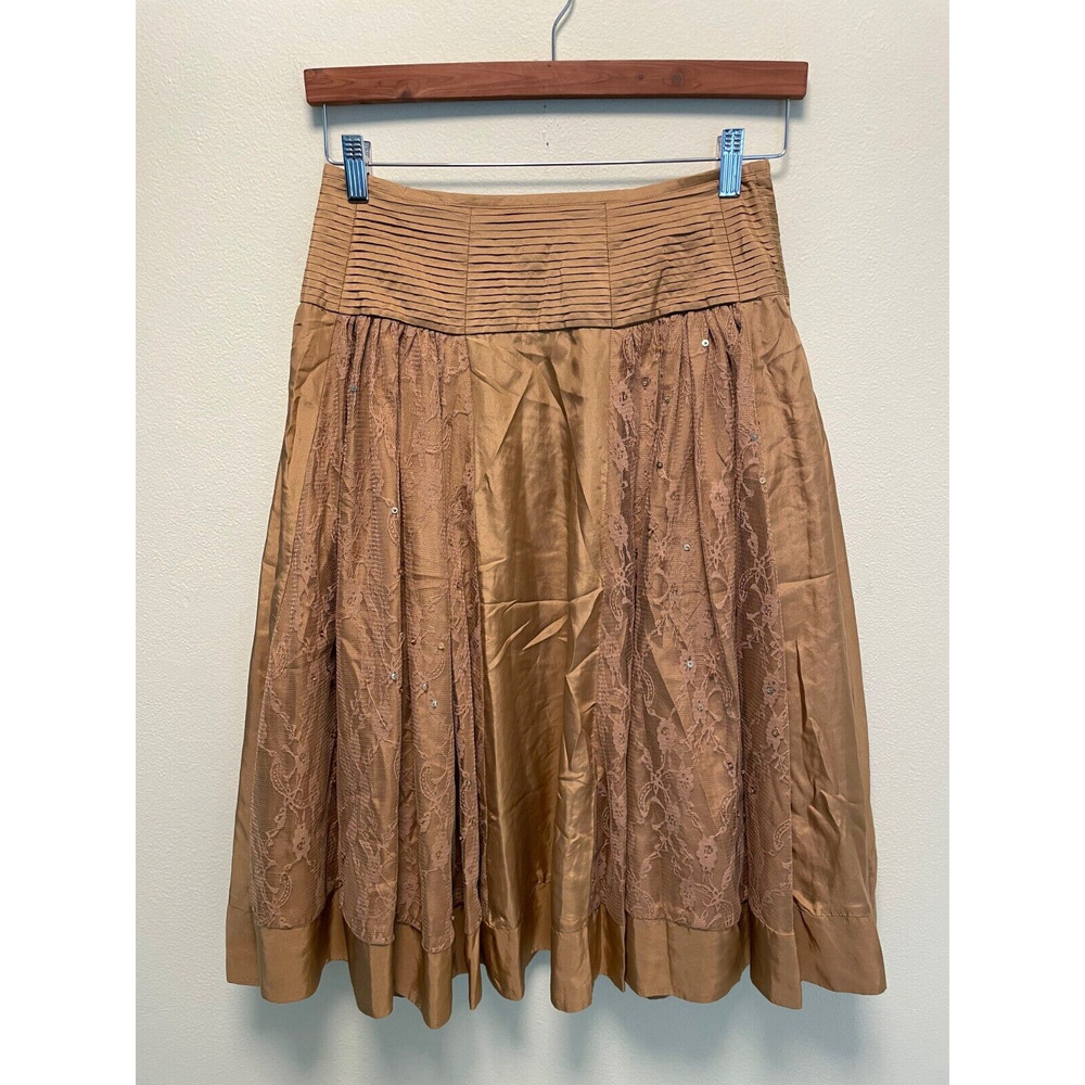 Vintage Autograph Womens Skirt Size 6 Gold Silk Satin Lace Sequin Fairy Boho Y2K